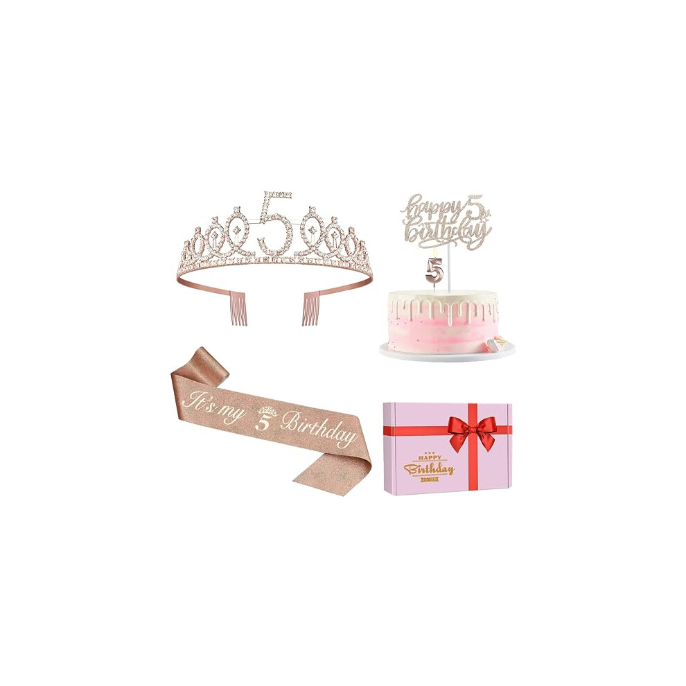 5th Birthday Decorations for Girls,5th Birthday Sash,Crown/Tiara,Candles,Cake Toppers.5th Birthday Gifts for Girls,5 Birthday Decorations for Girls,5