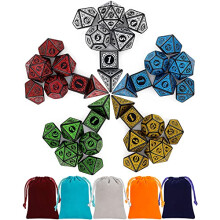 QMAY DND Dice, 5 x 7 Set (35 Pieces) Vintage Engraving Series Polyhedral Dice Set with 5 Pouches, for Dungeon and Dragons MTG Table Games RPG DND D4
