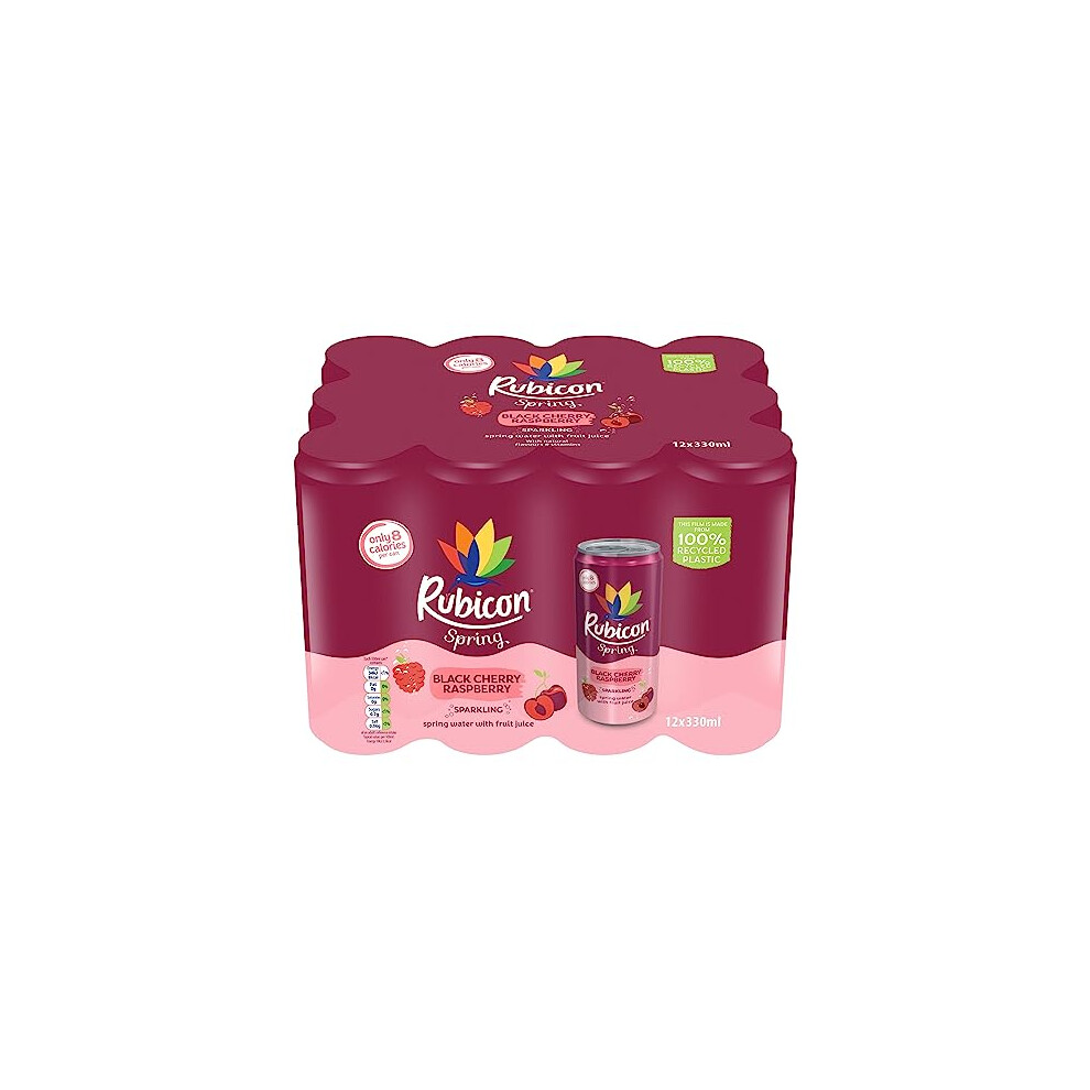 Rubicon Spring Black Cherry Raspberry, Sparkling Spring Water with Real Fruit Juice & Natural Flavours, Only 9 Calories, 12 x 330 ml Multipack Cans 
