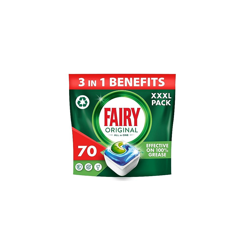 Fairy All-In-1 Dishwasher Tablets Bulk, 70 Tablets, Original, Effective Even On Dried-On Grease