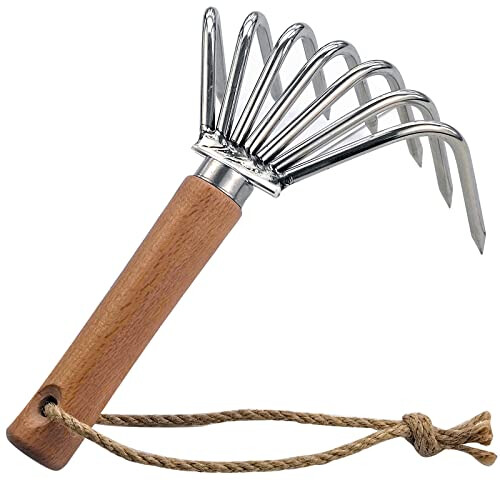 GAOGE Hand Rake, Steel Digging Tool with Wooden Handle for Garden ...