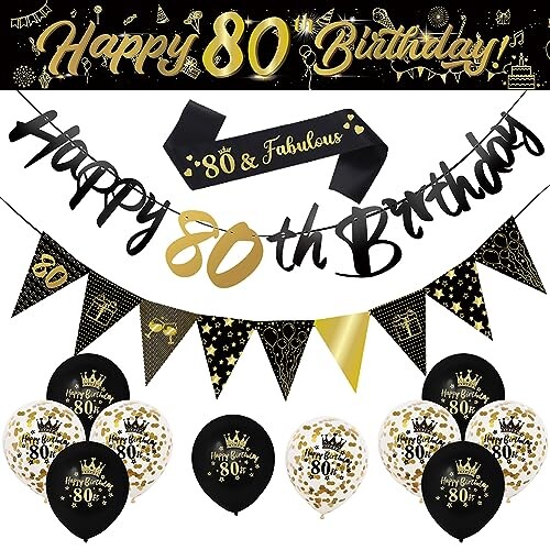 14 Pieces 80th Birthday Decoration Happy 80th Birthday Banner Party