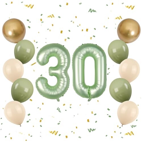 40 Inch Sage Green Number 30 Balloon, Olive Green 30th Birthday ...