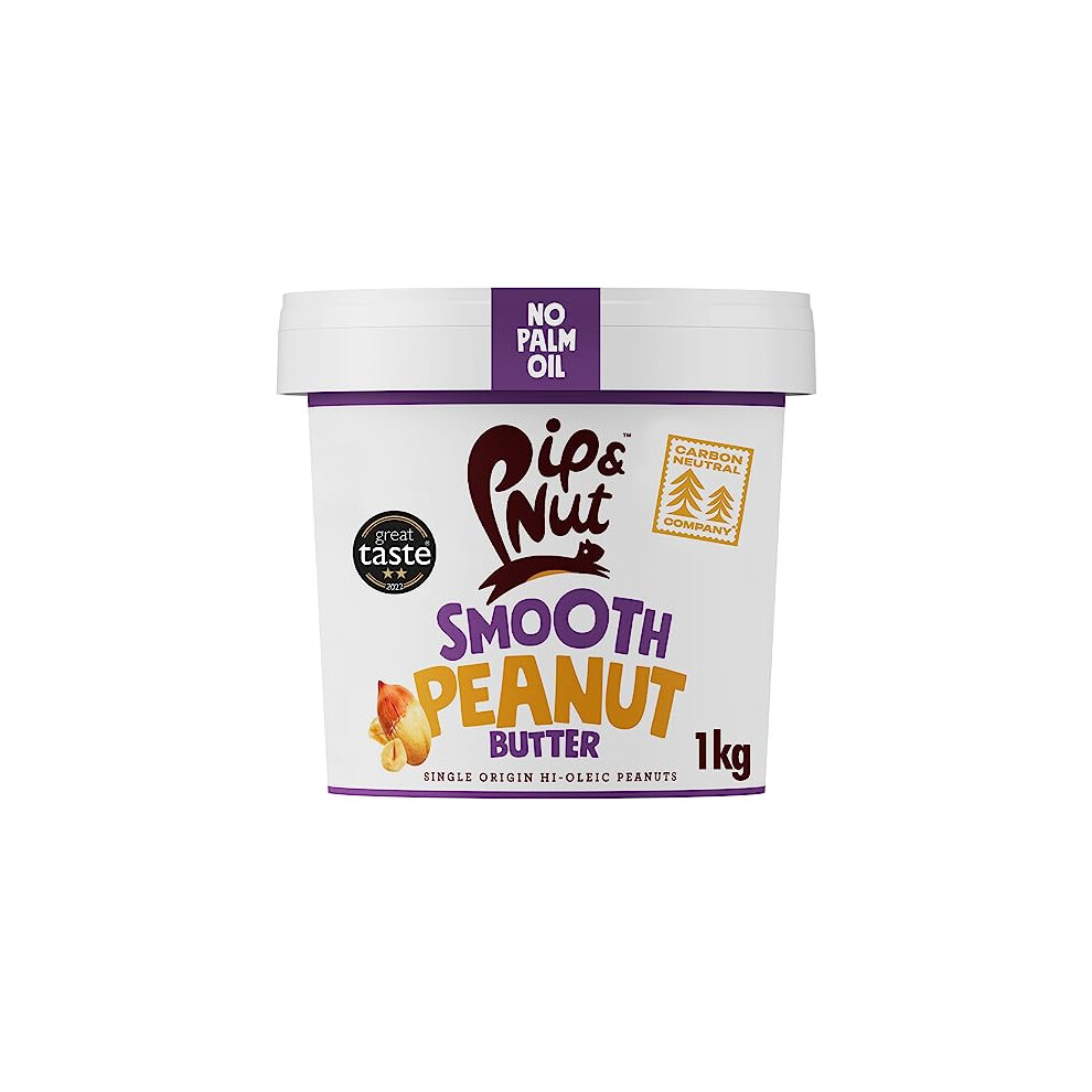 Pip & Nut - Smooth Peanut Butter (1kg) | Natural Nut Butter, No Palm Oil, No Added Sugar, Hi-Oleic Peanuts, High in Unsaturated Fats, Gluten Free,