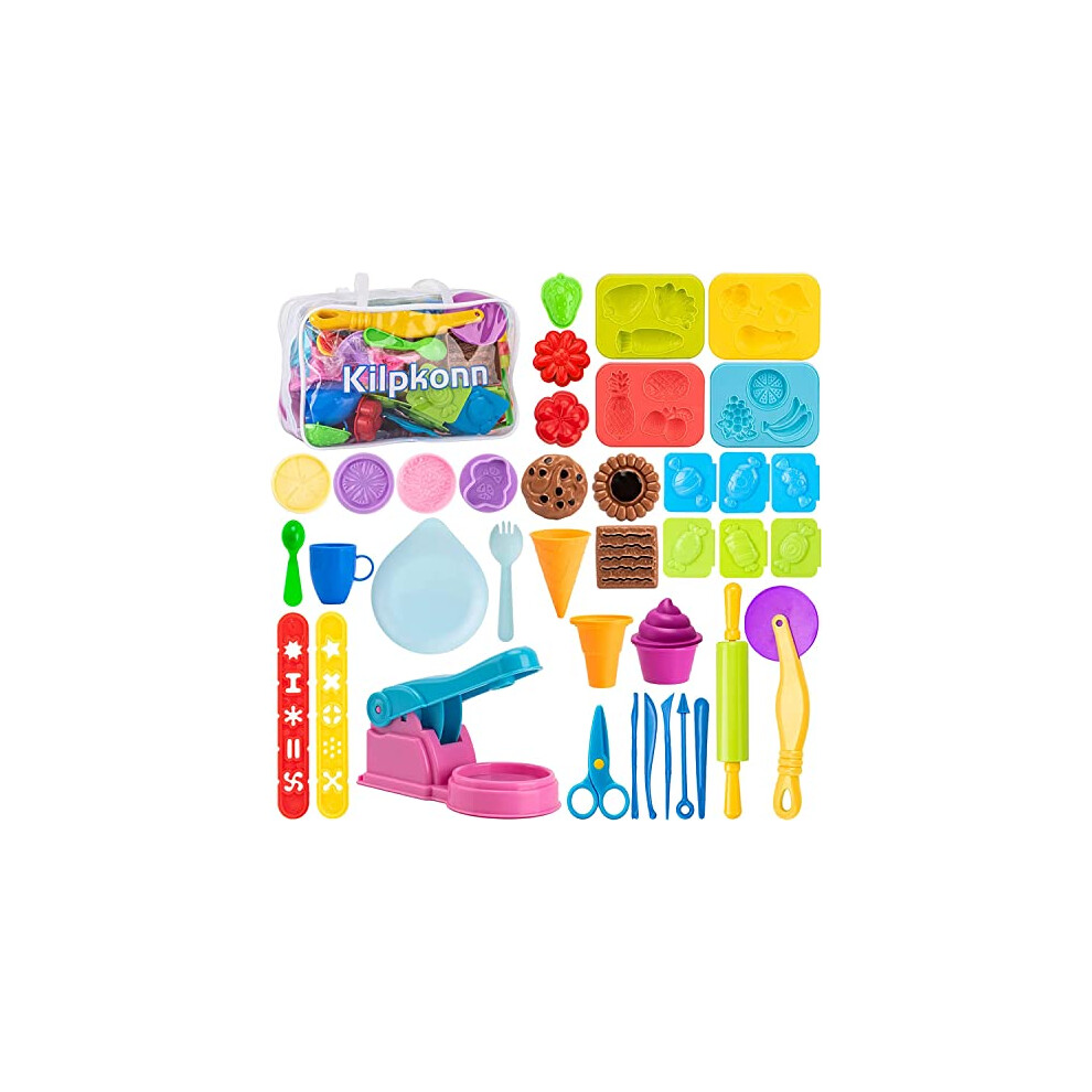 Play Dough Tools for Kids, 40Pcs PlayDough Sets Accessories, Dough Molds Scissors Rolling Pin with Storage Bag, Kids Art Clay Dough Gift for Toddlers