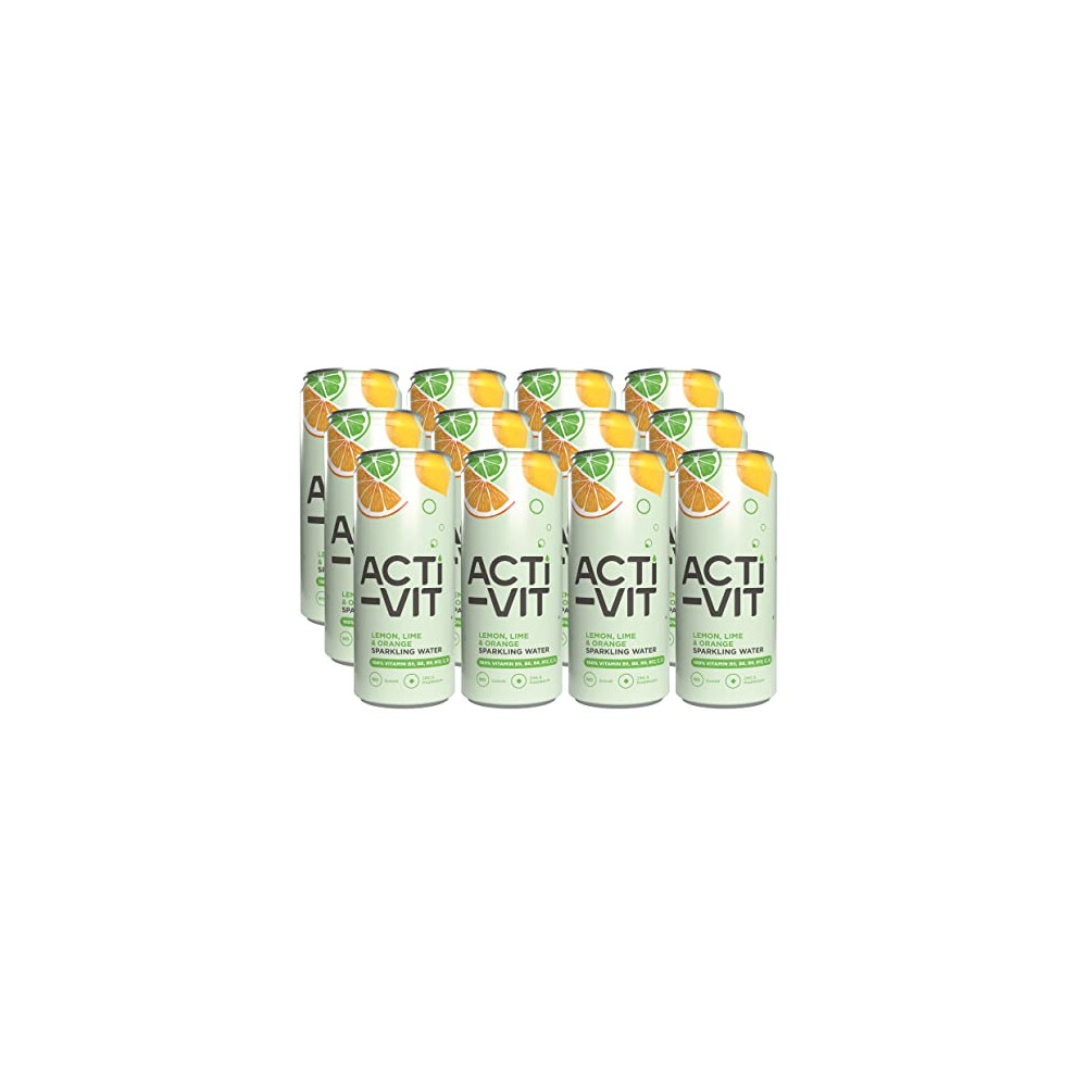 Acti-Vit Sparkling Flavoured Vitamin Water Cans with B Vitamins B5, B6, B9, B12, Vitamin C, Vitamin D, Zinc & Magnesium Zero Sugar 12x 330ml Lemon