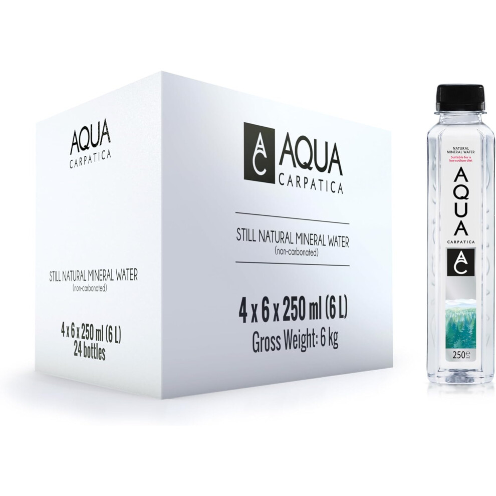 AQUA Carpatica 24x250ml Pure Natural Still Mineral Water Bottled Water Virtually Nitrate Free Low Sodium Natural Electrolytes Premium 100% Recyclable