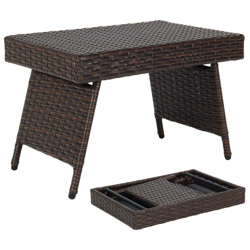Outdoor Folding Coffee Table Wicker Side Table W/ Steel Frame Foot Pads