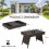 Casart Outdoor Folding Coffee Table Wicker Side Table W/ Steel Frame Foot Pads 2