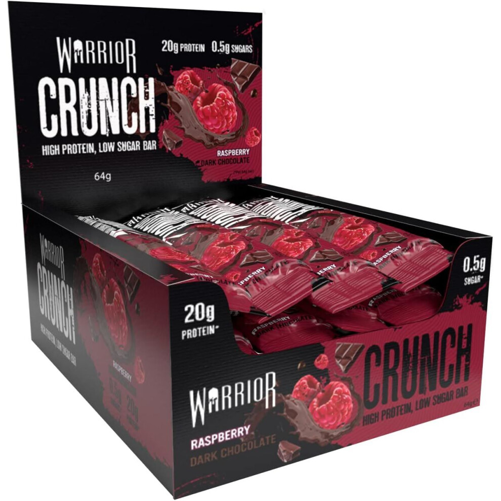 Warrior Crunch Bars Muscle Gain High Protein Raspberry Dark Chocolate 12 x 64g