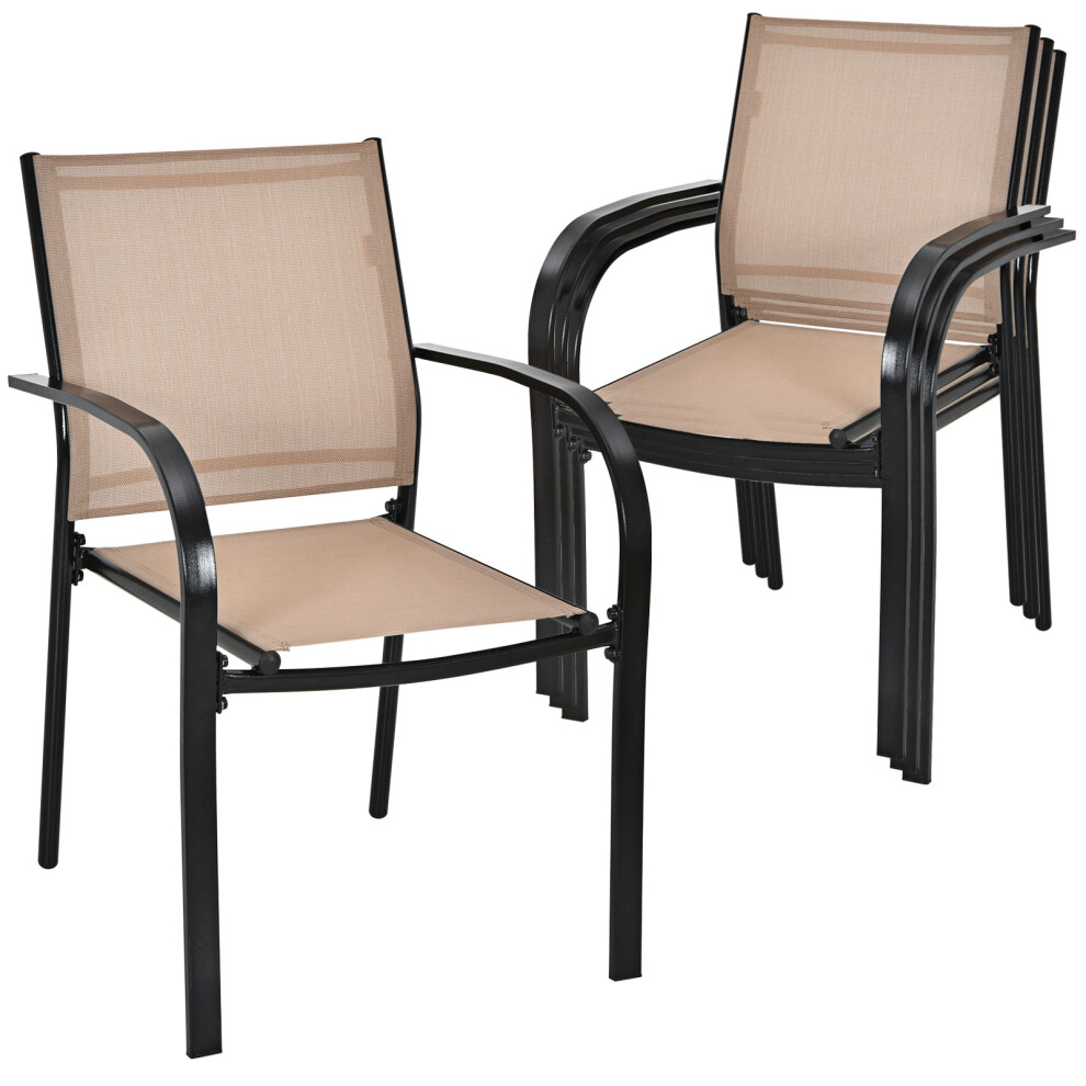 2 PCS Outdoor Dining Chairs Stackable Armchairs for Yard Bistro Poolside