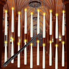 Halloween Decorations, 12pcs Floating Candles Led With Magic Wand Remote, Hanging Flameless Candles, Flickering Warm Light Candles Decor