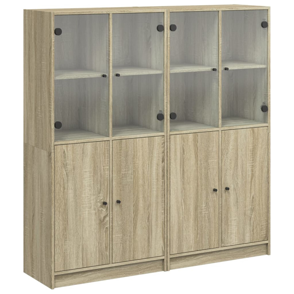 (sonoma oak) vidaXL Bookcase with Doors Bookshelf Cabinet Concrete Grey Engineered Wood