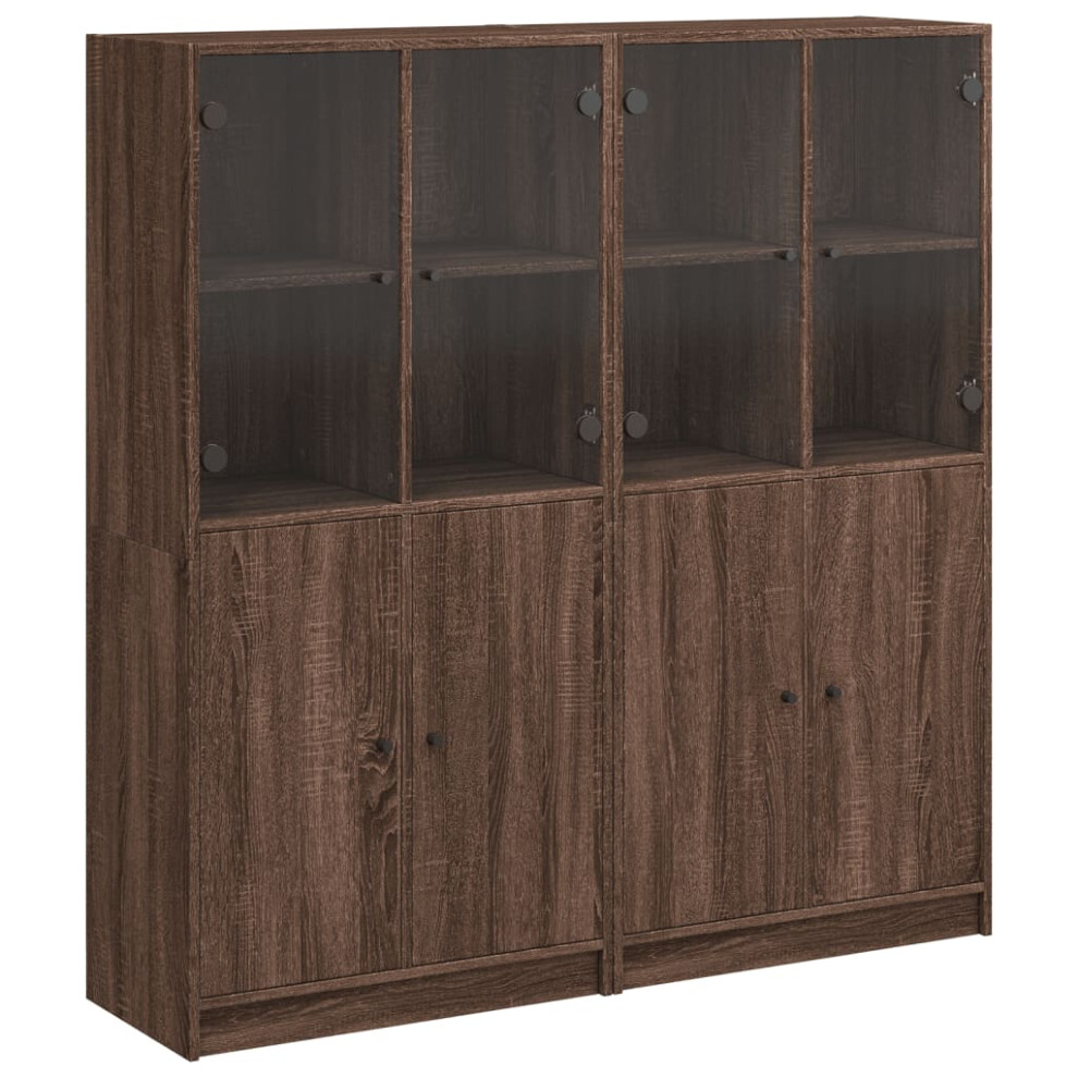 (brown oak) vidaXL Bookcase with Doors Bookshelf Cabinet Concrete Grey Engineered Wood