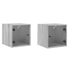 (grey sonoma, 2 pcs) vidaXL Bedside Cabinet with Glass Door Nightstand Bed Table End Table White