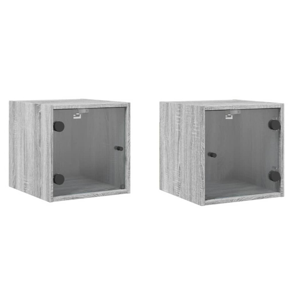 Vidaxl (Grey Sonoma, 2 Pcs) Bedside Cabinet With Glass Door Nightstand Bed Table End Table White