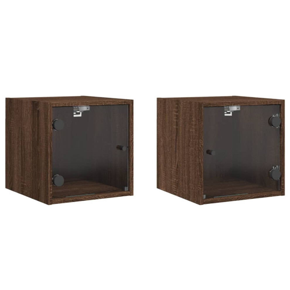 (brown oak, 2 pcs) vidaXL Bedside Cabinet With Glass Door Nightstand Bed Table End Table White