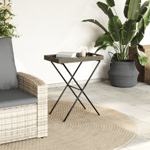 VidaXL (grey) vidaXL Folding Tray Table Hall TV Dinner Tray Serving Side Table Poly Rattan 2