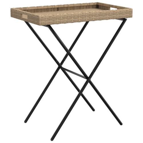 VidaXL (beige) vidaXL Folding Tray Table Hall TV Dinner Tray Serving Side Table Poly Rattan 1