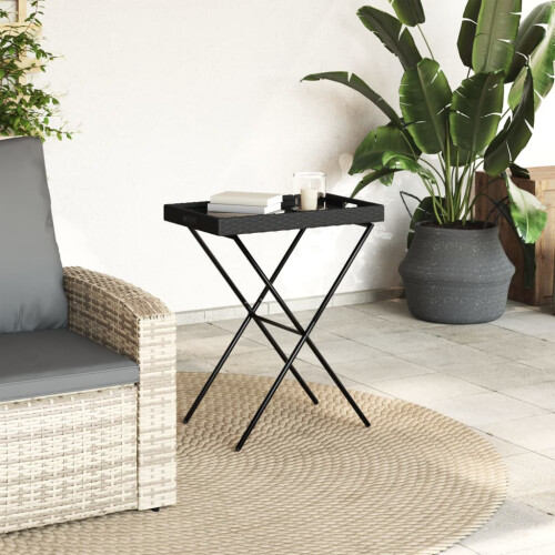 VidaXL (black) vidaXL Folding Tray Table Hall TV Dinner Tray Serving Side Table Poly Rattan 2