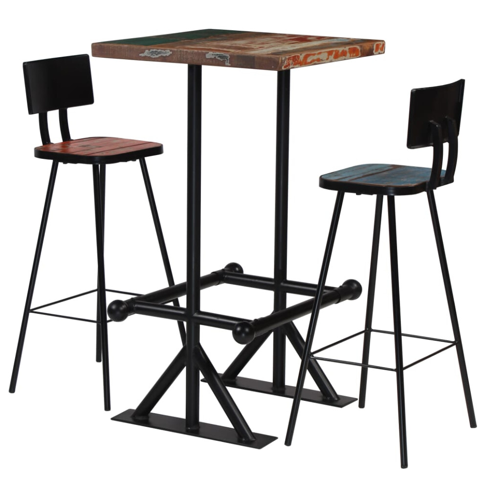 Vidaxl Solid Reclaimed Wood Bar Set 3 Piece Multicolour Furniture Table Chair