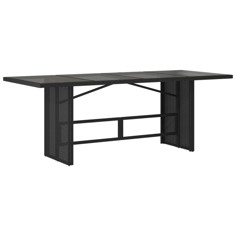 (black, glass) vidaXL Garden Table with Glass Top Patio Outdoor Dining Table Poly Rattan