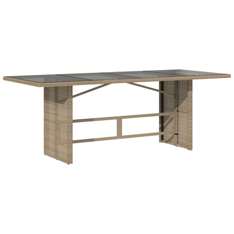 Vidaxl (Beige, Glass) Garden Table With Glass Top Patio Outdoor Dining Table Poly Rattan