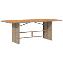(beige, wood) vidaXL Garden Table with Glass Top Patio Outdoor Dining Table Poly Rattan