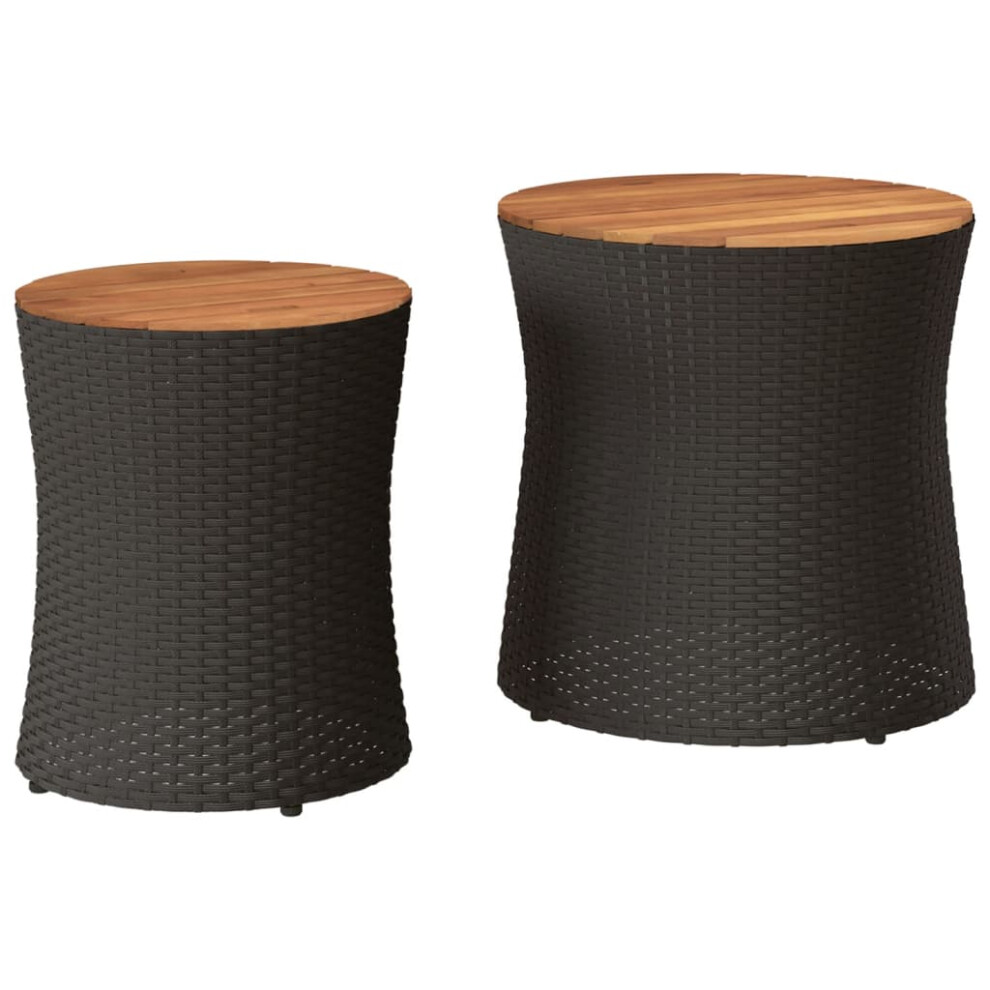 (black, full weaving) vidaXL Garden Side Tables with Wooden Top Outdoor Table 2 pcs Poly Rattan