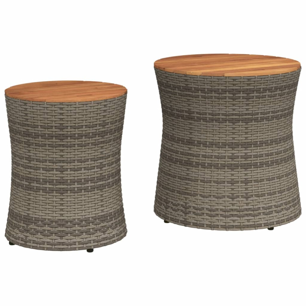 (grey, full weaving) vidaXL Garden Side Tables with Wooden Top Outdoor Table 2 pcs Poly Rattan