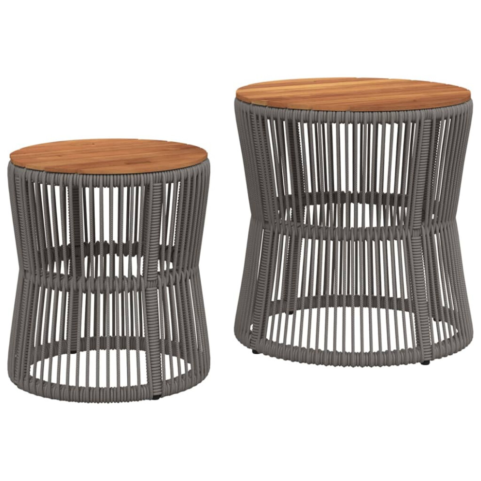 (grey, line weaving) vidaXL Garden Side Tables with Wooden Top Outdoor Table 2 pcs Poly Rattan