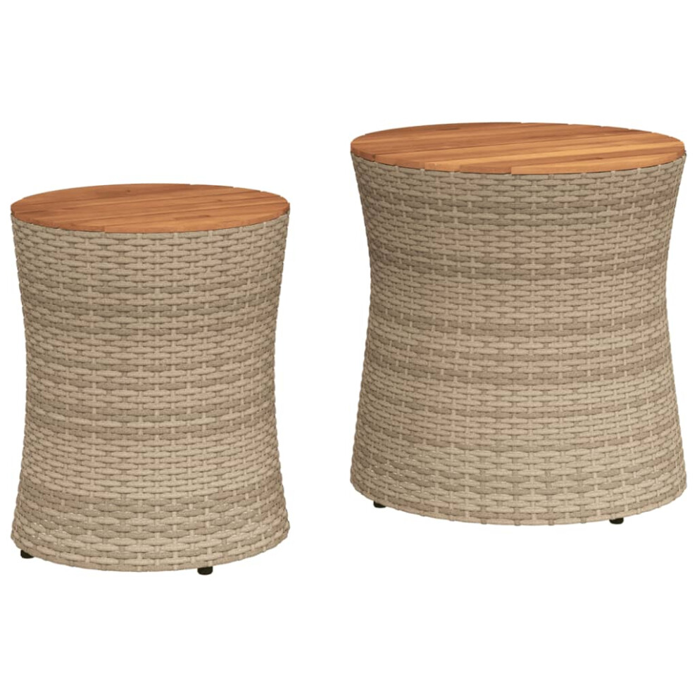 (beige, full weaving) vidaXL Garden Side Tables with Wooden Top Outdoor Table 2 pcs Poly Rattan