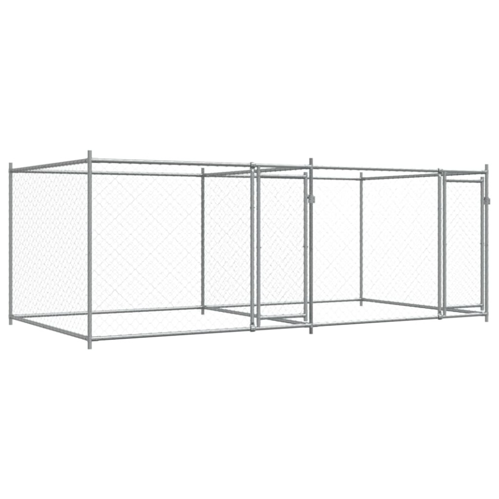 Vidaxl (2 Doors, 4 X 2 X 1.5 M) Dog Cage With Door Grey Dog Kennel Outdoor Dog Crate Galvanised Steel