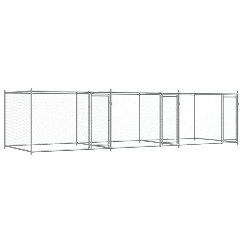 Vidaxl (3 Doors, 6 X 2 X 1.5 M) Dog Cage With Door Grey Dog Kennel Outdoor Dog Crate Galvanised Steel