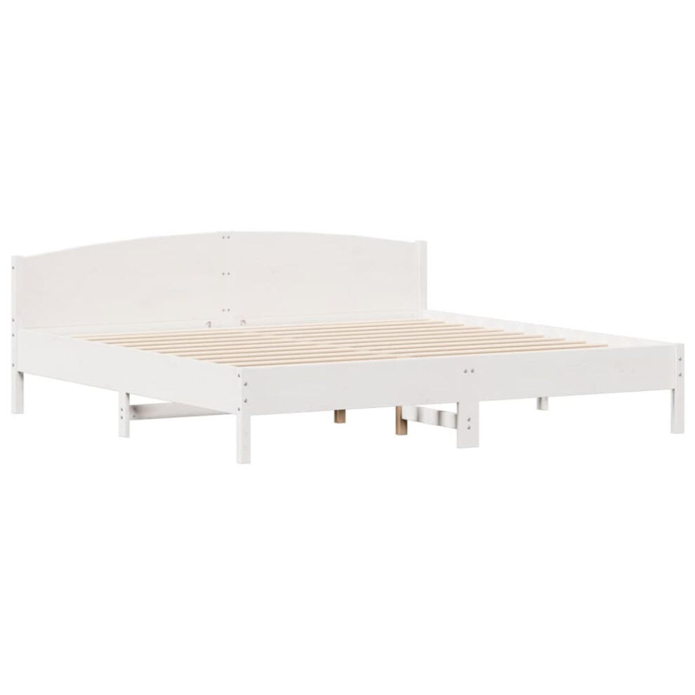 Vidaxl (White, 200 X 200 Cm) Bed Frame With Headboard Bed Base White 140X200 Cm Solid Wood Pine