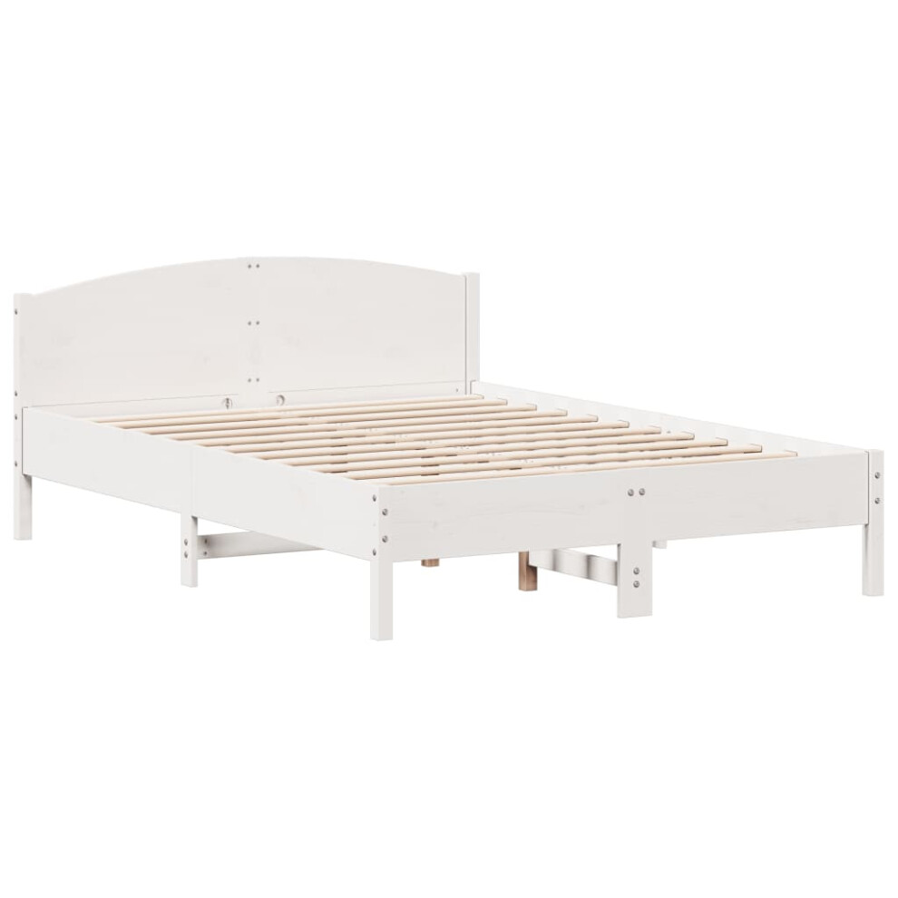 Vidaxl (White, 160 X 200 Cm) Bed Frame With Headboard Bed Base White 140X200 Cm Solid Wood Pine