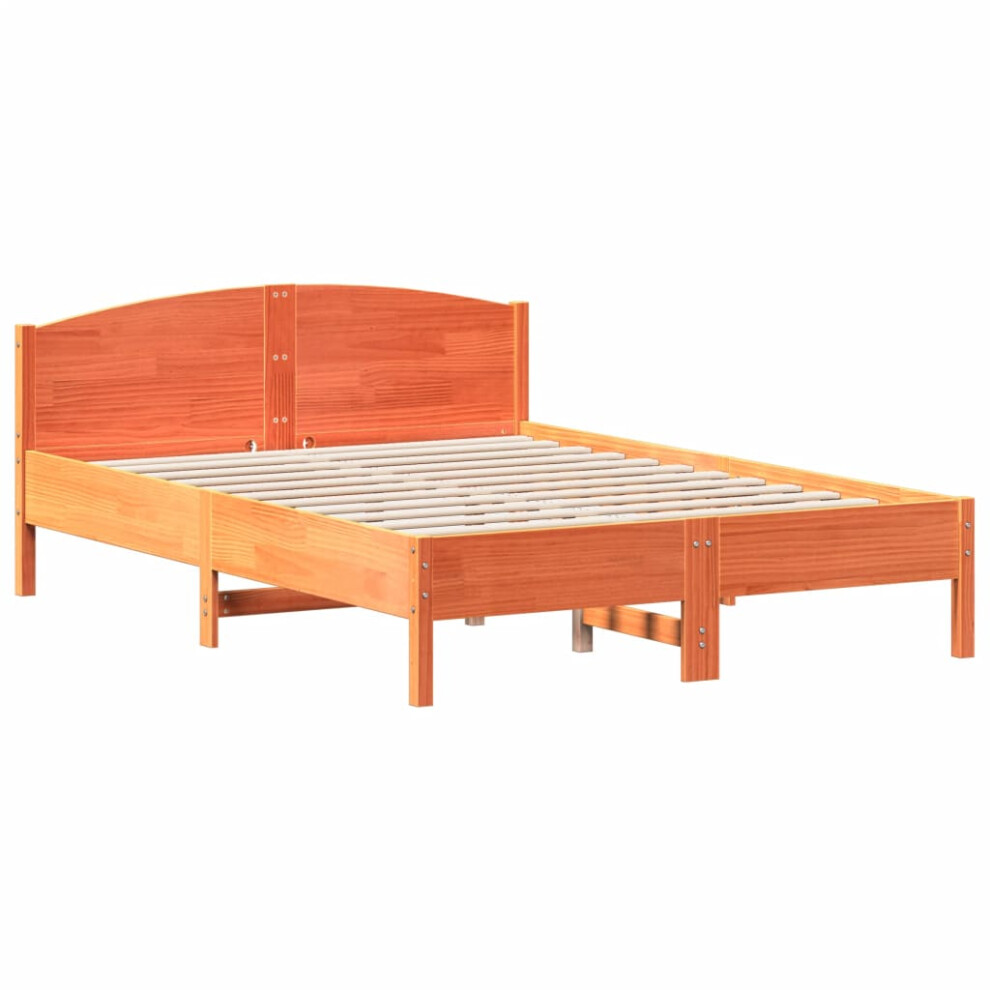 Vidaxl (Brown, 140 X 200 Cm) Bed Frame With Headboard Bed Base White 140X200 Cm Solid Wood Pine