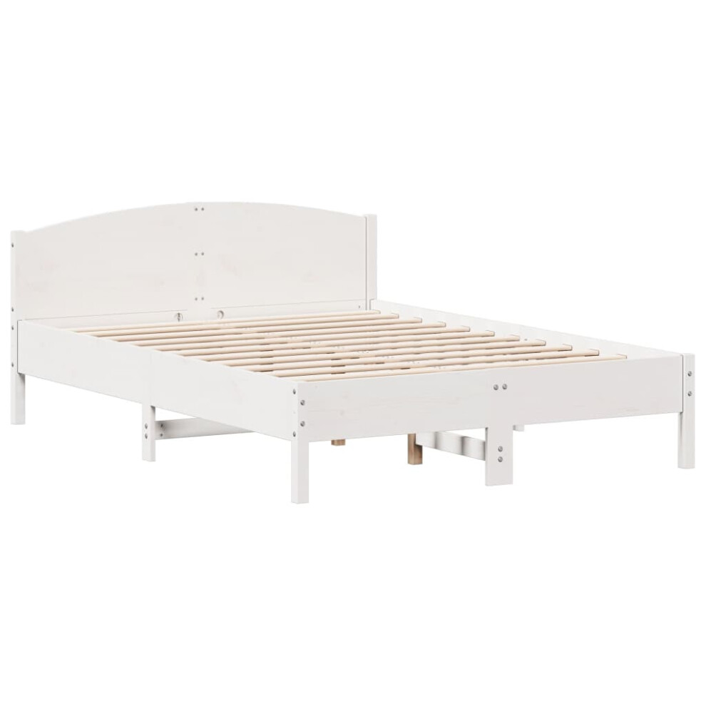 Vidaxl (White, 120 X 200 Cm) Bed Frame With Headboard Bed Base White 140X200 Cm Solid Wood Pine