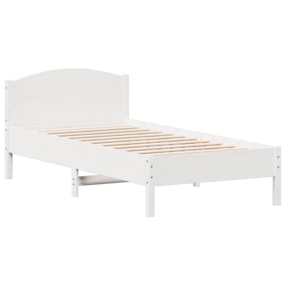 Vidaxl White (, 75 X 190 Cm) Bed Frame With Headboard Bed Base 140X200 Cm Solid Wood Pine