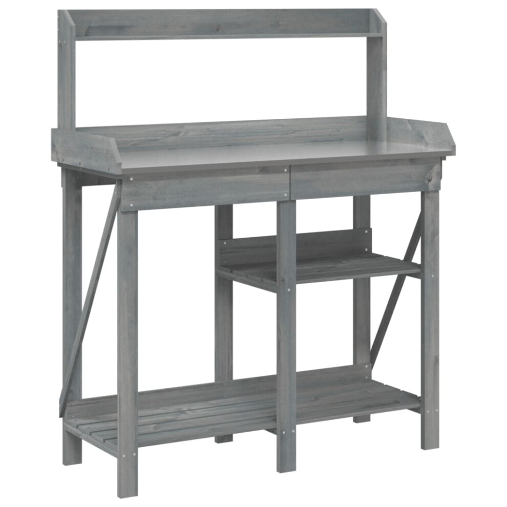 (grey) vidaXL Potting Bench with Shelves Plant Stand Potting Table Solid Wood Fir