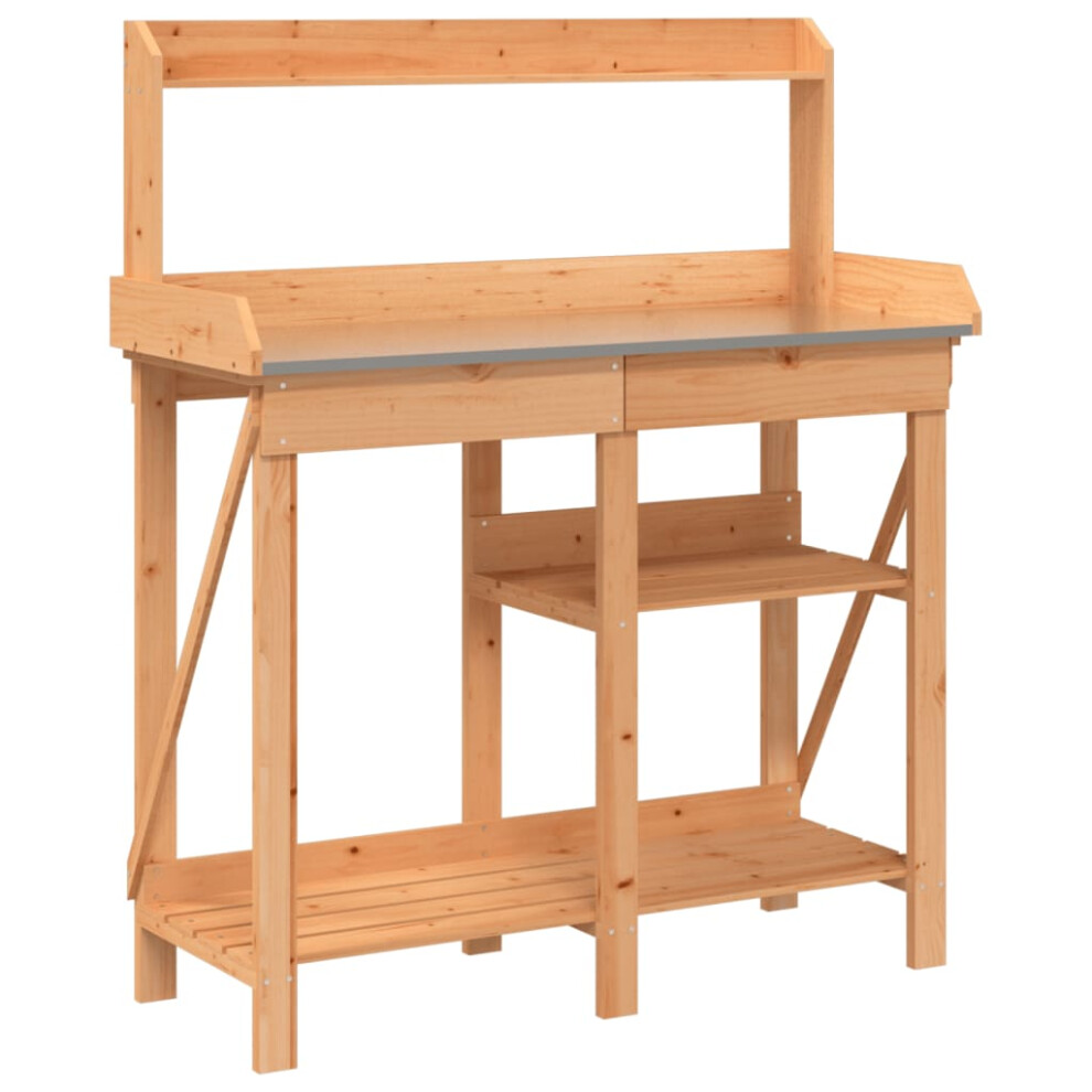 Vidaxl (Brown) Potting Bench With Shelves Plant Stand Potting Table Solid Wood Fir Brown