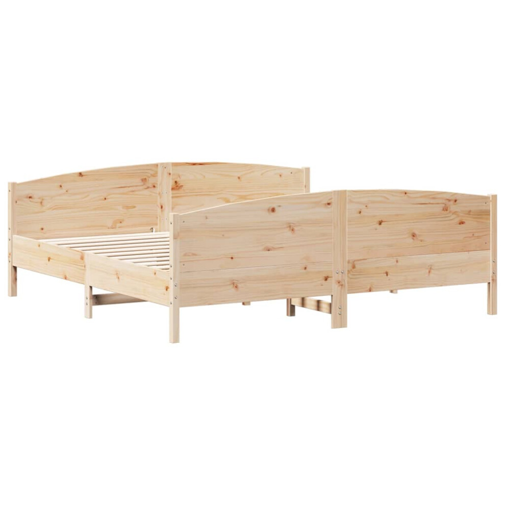 Vidaxl (Natural, 180 X 200 Cm) Bed Frame With Headboard Bedroom Bed Base Bedstead Solid Wood Pine