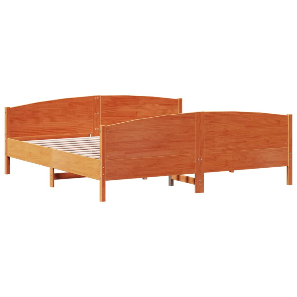 Vidaxl (Brown, 200 X 200 Cm) Bed Frame With Headboard Bedroom Bed Base Bedstead Solid Wood Pine
