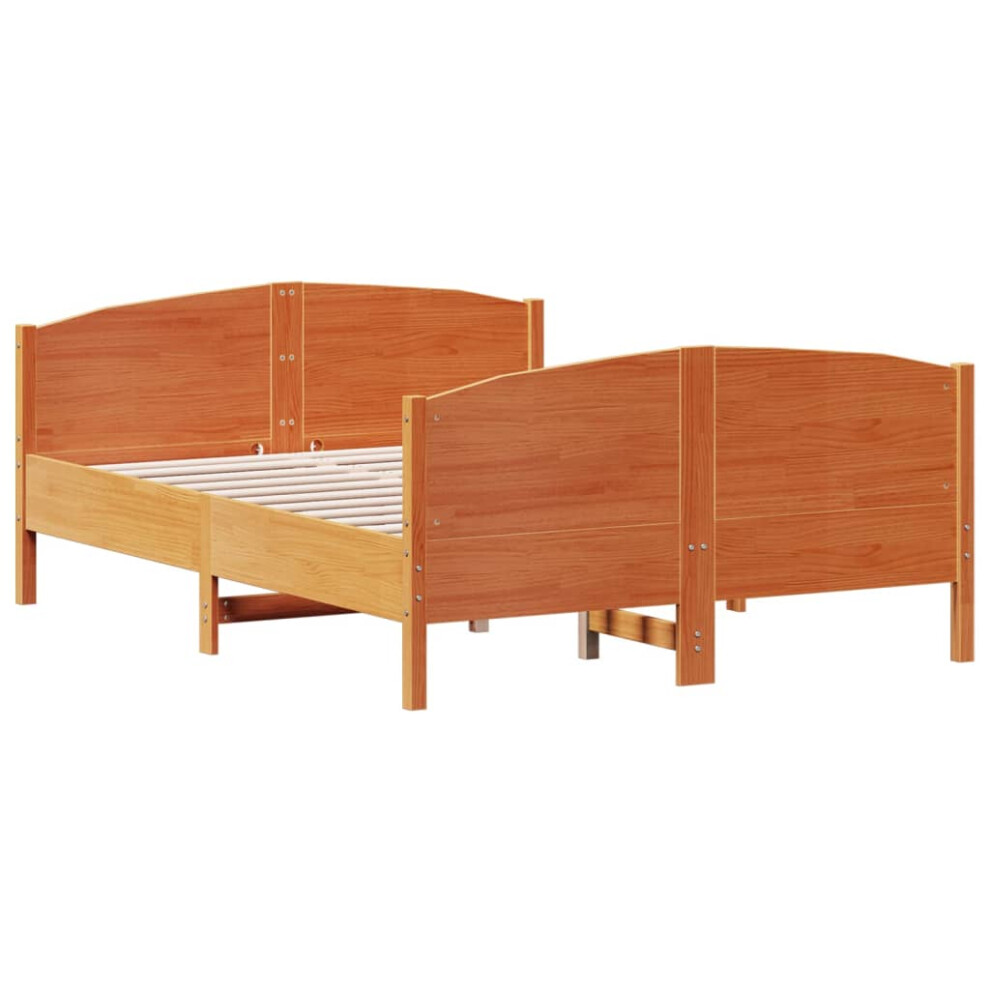 Vidaxl (Brown, 140 X 200 Cm) Bed Frame With Headboard Bedroom Bed Base Bedstead Solid Wood Pine