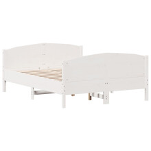(white, 150 x 200 cm) vidaXL Bed Frame with Headboard Bedroom Bed Base Bedstead Solid Wood Pine