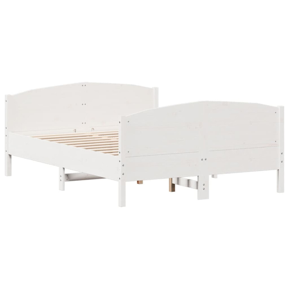 Vidaxl (White, 140 X 190 Cm) Bed Frame With Headboard Bedroom Bed Base Bedstead Solid Wood Pine