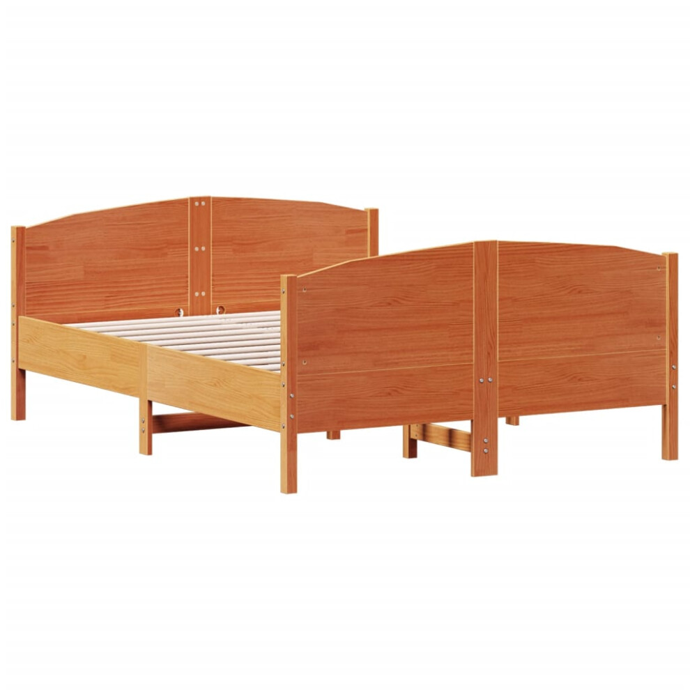 Vidaxl (Brown, 135 X 190 Cm) Bed Frame With Headboard Bedroom Bed Base Bedstead Solid Wood Pine