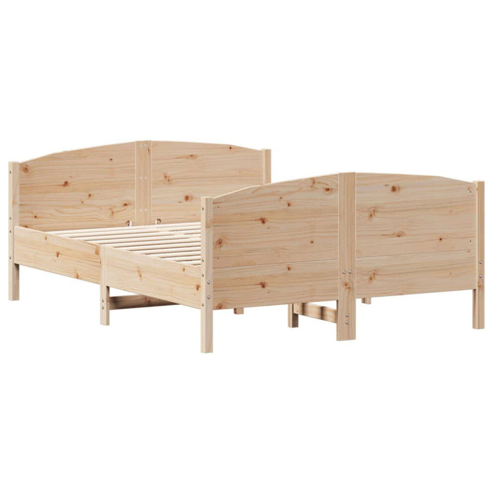 Vidaxl (Natural, 135 X 190 Cm) Bed Frame With Headboard Bedroom Bed Base Bedstead Solid Wood Pine