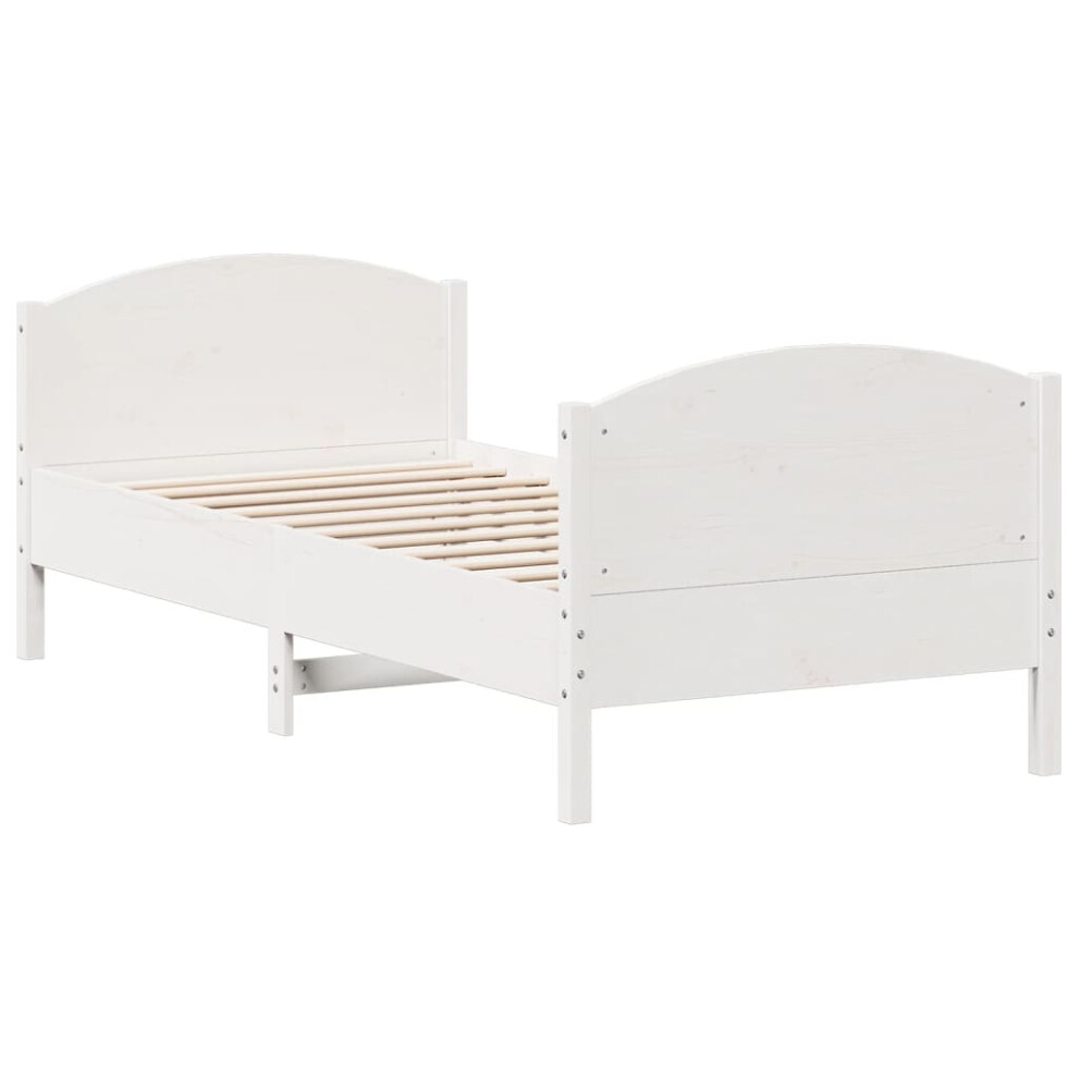 Vidaxl (White, 90 X 200 Cm) Bed Frame With Headboard Bedroom Bed Base Bedstead Solid Wood Pine