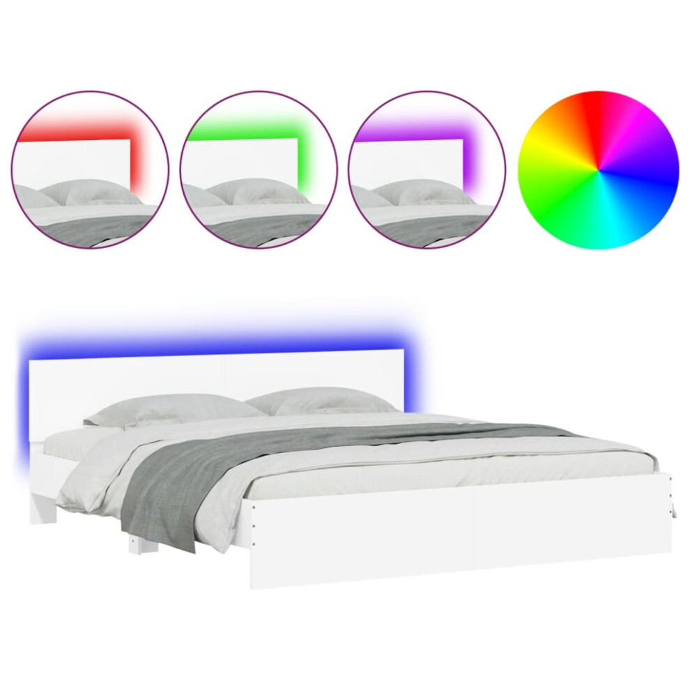 Vidaxl (White, 200 X 200 Cm) Bed Frame With Headboard And Led Bed Base Mattress Foundation Bedstead